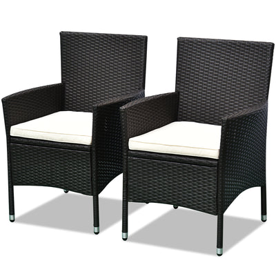 2 PCS Rattan Wicker Dining Chairs with Cushions and Anti-Slip Foot, Patio Stackable Chairs Set for Backyard, Garden, Lawn, Dark Coffee