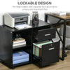 Lateral File Cabinet with Wheels, Mobile Printer Stand with Open Shelves and Drawers for A4 Size Documents, Black