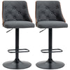 Counter Height Bar Stools Set of 2, Height Adjustable Swivel Barstools with Footrest and Tufted Back, Linen Fabric Bar Chairs, Dark Grey