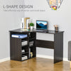 L-Shaped Corner Home Office Computer Desk, Study Table PC Workstation with Storage Shelf, Space Saving, Black Wood Grain