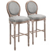 Vintage Bar Stools Set of 2, Wood Barstools Accent Chairs with Soft Linen Cushions & Footrest, 29.5" Seat Height, Grey