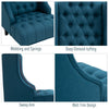 Linen Fabric Button Tufted Wingback Accent Chair with Thick Padded Cushioned Seats and Wooden Legs for Living Room and Bedroom, Dark Blue