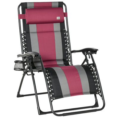 Zero Gravity Lounger Chair, Folding Reclining Patio Chair, with Cup Holder and Headrest, for Events and Camping, Red