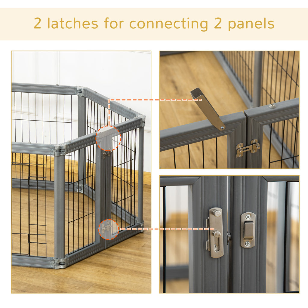24.5" Heavy Duty Pet Playpen, 6 Panels Dog Exercise Pen, with Door, Double Locking Latches, for Indoor Outdoor Use Gray