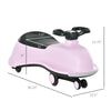 Ride on Wiggle Car w/LED Flashing Wheels, Swing Car for Toddlers, Dolphin Shaped - Pink / Black