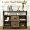 Rustic Kitchen Sideboard, Serving Buffet Cabinet with Adjustable Shelves, Glass Doors, and 2 Drawers for Living Room, Dark Walnut