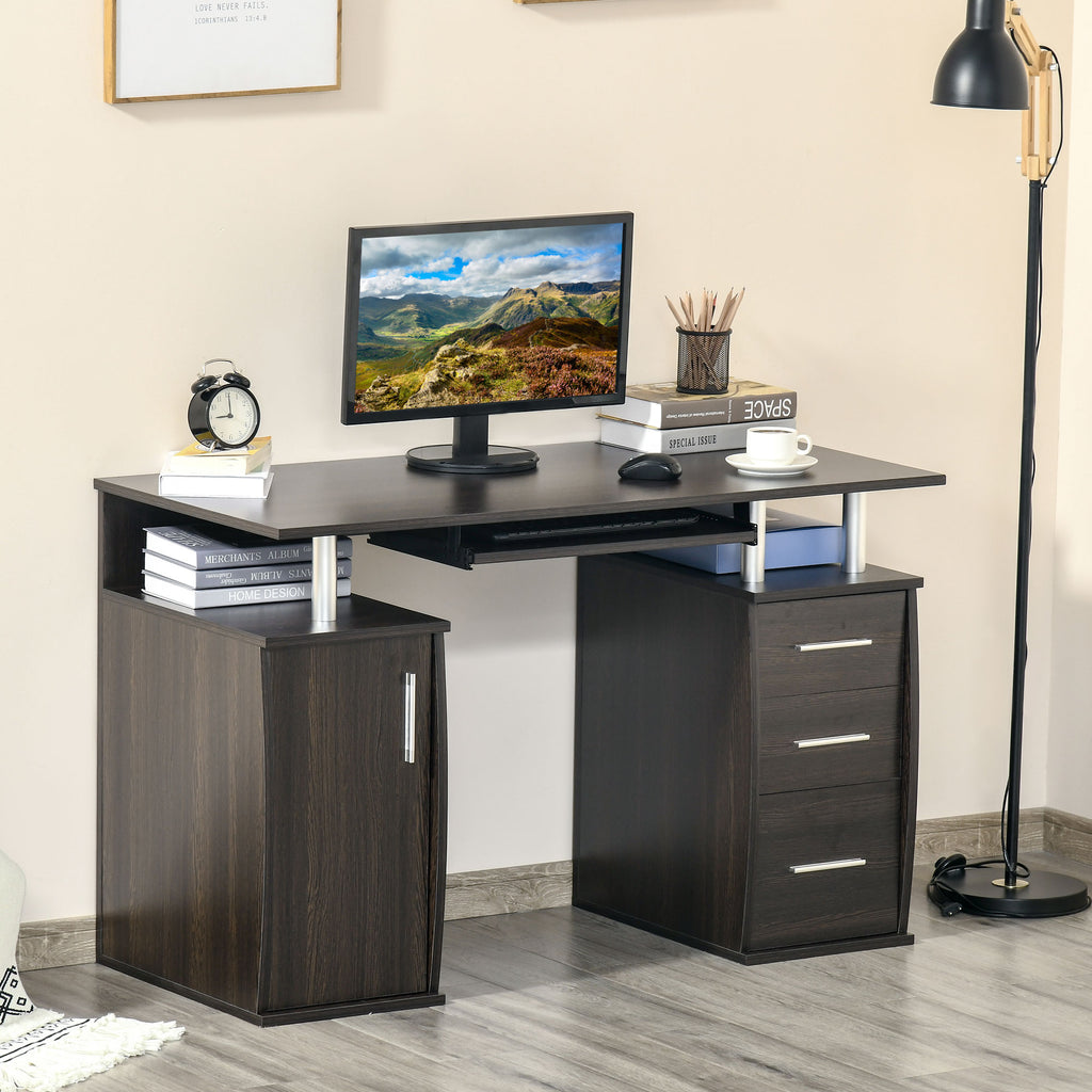 47" Computer Desk with Keyboard Tray and Storage Drawers, Home Office Workstation Table with Storage Shelves, Black