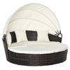 4-piece Cushioned Outdoor Rattan Wicker Round Sunbed or Conversational Sofa Set with Sun Canopy for Lawn Garden Backyard Poolside, Beige