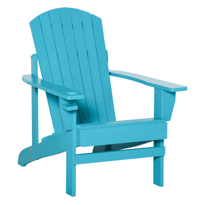 Oversized Adirondack Chair, Outdoor Fire Pit and Porch Seating, Classic Log Lounge w/ Built-in Cupholder for Patio, Backyard, Deep Sky Blue