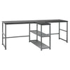 Two Person Computer Desk Workstation with Middle Armrest Shelf and 2 Storage Shelves, 83" Black