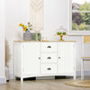 Buffet Cabinet with 3 Storage Drawers and Adjustable Shelves, 2 Door Sideboard with Rubber Wood Top, Coffee Bar for Living Room, Entryway White