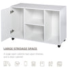 Wood Rolling File Cabinet Storage Organizer with 3 Large Open Shelves and Door Cabinet Door for Easy Storage and Mobility, White