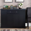 Fluted-Style Kitchen Island, Wooden Storage Cabinet, Rolling Kitchen Island Cart with Draw, Adjustable Shelves and Anti-Toppling Design, Black