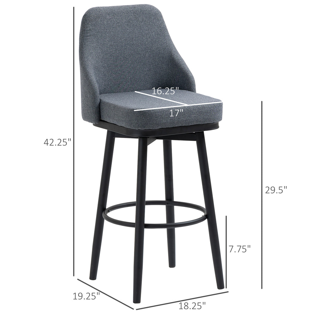 Extra Tall Bar Stools Set of 2, Modern 360Â° Swivel Barstools, Dining Room Chairs with Steel Legs and Footrest, Dark Grey