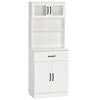 Freestanding Kitchen Pantry, 4-Door Buffet Cabinet with Hutch, Coffee Bar with Adjustable Shelves, 63.5 Inches, White