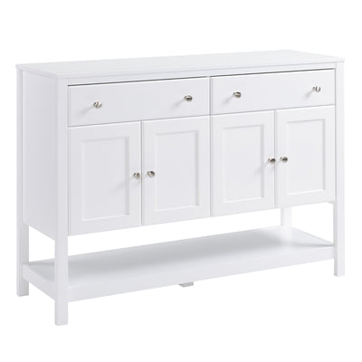 Modern Sideboard Buffet, Buffet Cabinet with Metal Hinge, Round Drawer Handle and Wide Cuontertop for Dining Room, Kitchen, Coffee Bar, White