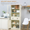 Freestanding Kitchen Pantry, 5-tier Storage Cabinet with Adjustable Shelves and Drawer for Living Room, Dining Room, White