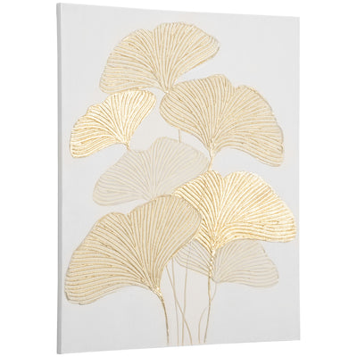 Hand-Painted Canvas Wall Art for Living Room Bedroom, Painting Gold Ginkgo Leaves, 39.25