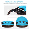 4-piece Cushioned Outdoor Rattan Wicker Round Sunbed or Conversational Sofa Set with Sun Canopy for Lawn Garden Backyard Poolside, Blue