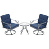 3 Pieces Outdoor Swivel Bistro Set, 2 Rocker Chairs and 1 Round Tempered Glass Table with Cushion, Porch and Garden Furniture, Blue