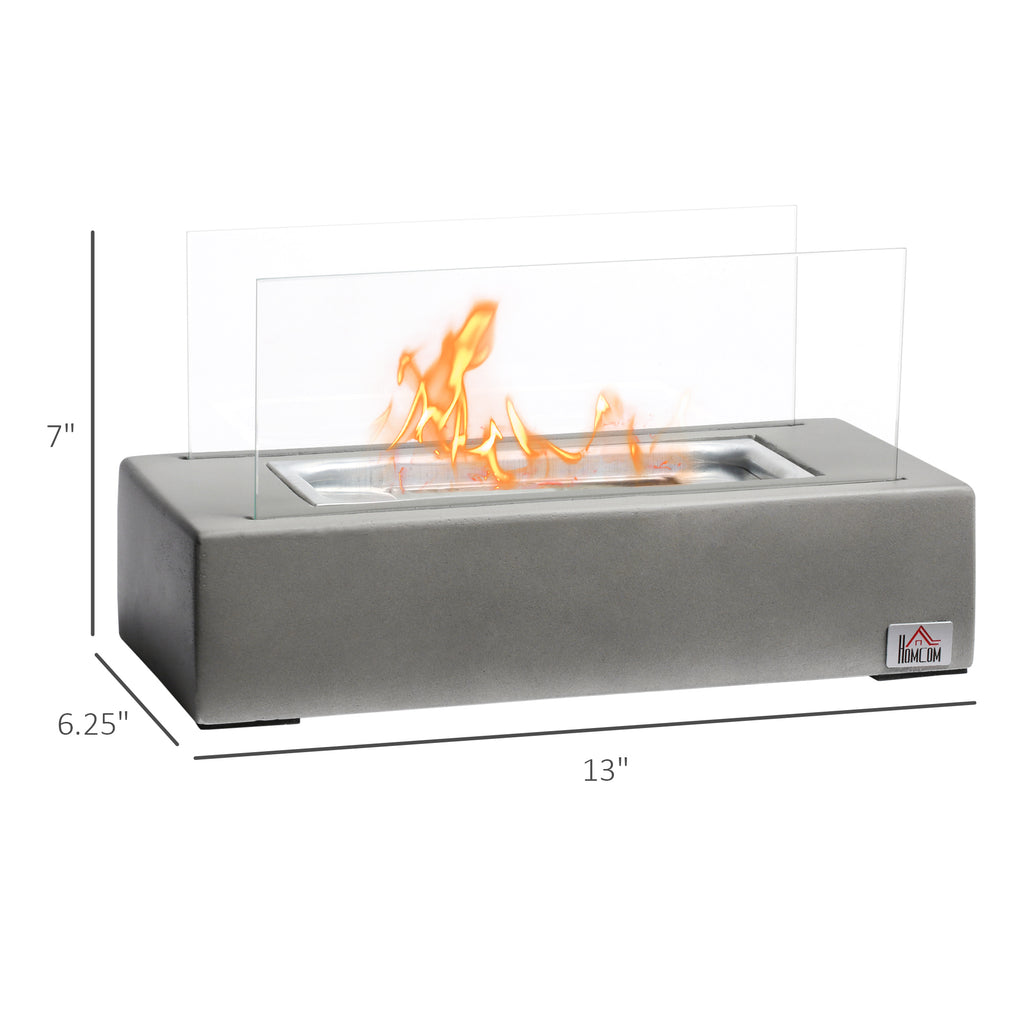 Tabletop Fireplace, 13" Concrete Alcohol Fireplace with Stainless Steel Lid, 0.04 Gal Max 195 Sq. Ft., Burns up to 45 Minutes, Light Grey