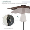 9' x 7' Patio Umbrella Outdoor Table Market Umbrella with Crank, Solar LED Lights, 45Â° Tilt, Push-Button Operation, for Deck, Pool, Brown