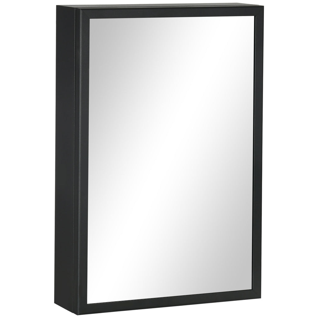Wall-Mounted Medicine Cabinet with Mirror, Bathroom Mirror Cabinet with Single Door and Storage Shelves, Black