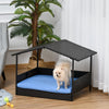 Wicker Dog House Elevated Raised Rattan Bed for Indoor/Outdoor with Removable Cushion Lounge, Blue
