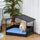 Wicker Dog House Elevated Raised Rattan Bed for Indoor/Outdoor with Removable Cushion Lounge, Blue
