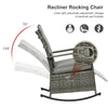 Outdoor Rattan Wicker Rocking Chair Patio Recliner with Soft Cushion, Adjustable Footrest, Max. 135 Degree Backrest, Grey