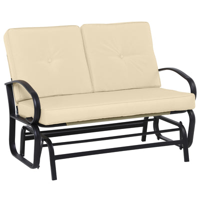 Patio Glider Bench with Padded Cushions and Armrests, Outdoor 2-Person Swing Rocking Chair Loveseat with Sturdy Frame, Beige