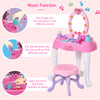 Kids Vanity Table and Chair Beauty Pretend Playset with Mirror Lights Sounds for Girls 3+ Years Old