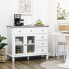 Modern Sideboard Buffet Cabinet with 5 Storage Drawers and Double Glass Door Cupboard for Living Room White