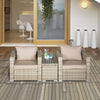 Oustunny 3-Piece PE Rattan Wicker Sofa Sets Outdoor Armchair Sofa Furniture Set w/ Plastic Wood Grain Side Table and Washable Cushions, Grey
