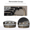 4pc Rattan Patio Furniture Set, Round Convertible Daybed or Sunbed, Adjustable Sun Canopy, Sectional Outdoor Sofa, 2 Chairs, Table, 3 Pillows, PE Plastic Wicker, Dark Gray