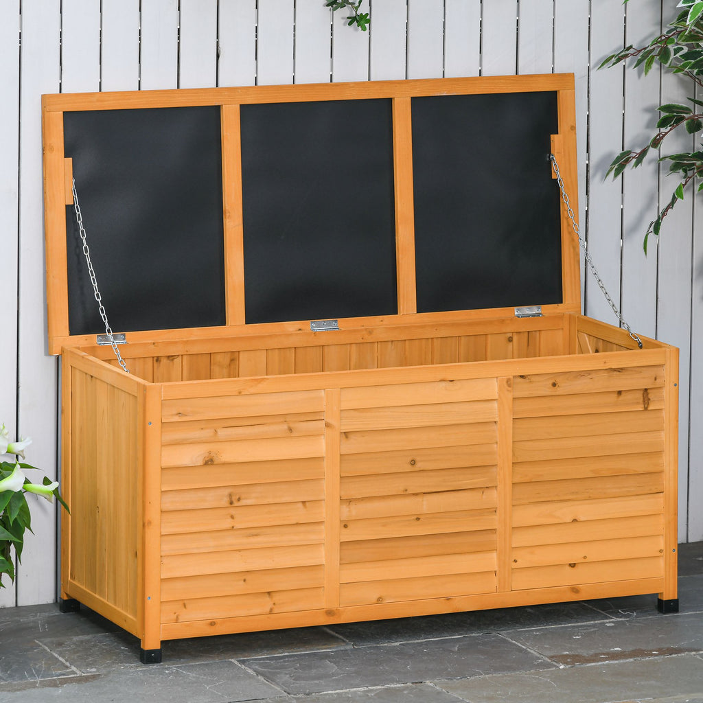 75 Gallon Wooden Deck Box, Outdoor Storage Container with Aerating Gap & Weather-Fighting Finish, Yellow