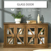 Rustic Kitchen Sideboard, Glass Door Buffet Cabinet, TV Stand with Adjustable Shelf for Dining Room, Natural