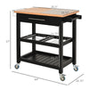 Rolling Mobile Kitchen Island Cart with Granite & Bamboo Countertop, Knife Rack, Integrated Spice Rack & Storage Drawer