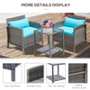 3 Pcs Rattan Wicker Bistro Set with Soft Cushions, Outdoor Coffee Sets with Glass Table and Open Storage Shelf for Patio, Green