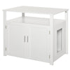 Wooden Cat Litter Box Enclosure Furniture with Adjustable Interior Wall & Large Tabletop for Nightstand  White