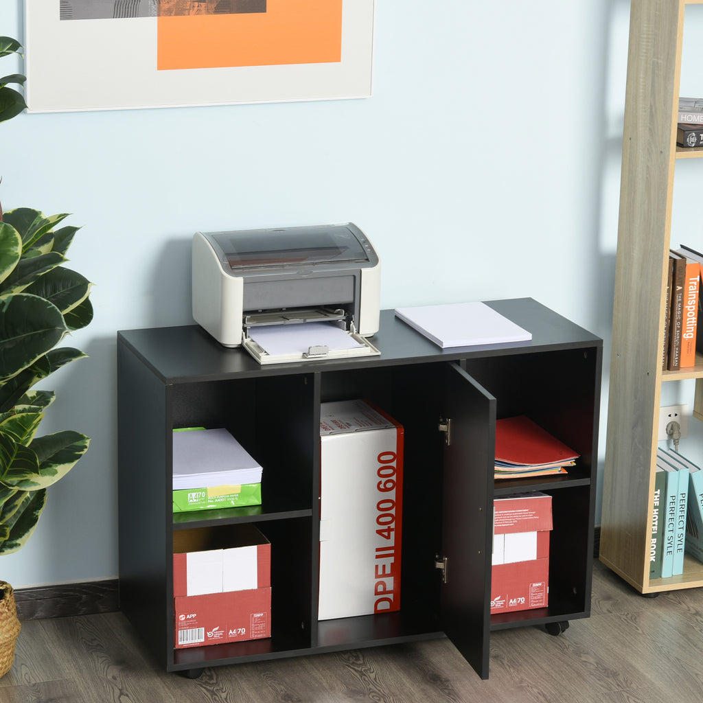 Multipurpose Filing Cabinet Printer Stand with an Interior Cabinet, 2 Shelves, Printers/Scanner Area, Black
