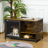 Cat Kennel, Wood & Steel End Table Style with Cushion & Sliding Doors, Pet Kitten Crate, Elevated Indoor Small Animal Cage, Rustic Brown