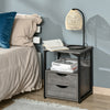 Industrial Side Table, Night Stand with 2 Storage Drawers Accent Piece for Living Room, Bedroom, Grey