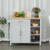 Grey Rolling Kitchen Island Cart on 360° Swivel Wheels, Wooden Kitchen Cart with Side Towel Rail and Drawer