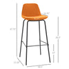 29.5" Seat Height Bar Stools Set of 2, Upholstered Bar Chairs, Armless Barstools with Back, Steel Legs, Orange