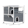 2-Story Weatherproof Wood Cat House with Balcony Cat Shelter Condo Enclosure for Indoor & Outdoor Use Kitty House with Escape Door, Grey
