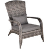 Patio Adirondack Chair with All-Weather Rattan Wicker, Soft Cushions, Tall Curved Backrest for Deck or Garden, Grey