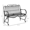 Metal Park Bench for Front Porch, Loveseat Like 2 Person, Armrests, Steel Frame, European Antique Style Outdoor Furniture, Black