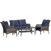 4 PCS Patio PE Rattan Wicker Sofa Sets Outdoor All Weather Conversation Furniture w/ Two Tier Tea Table & Cushions for Backyard Garden Blue