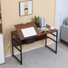 Drafting Table, Adjustable Drawing Desk, Multifunctional Writing Desk with 15-Level Tiltable Tabletop and Storage Shelf for Home Office, Walnut